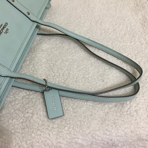 COACH Cross Grain Leather Zip Top CITY TOTE in Sea Glass F36875 - Picture 7 of 16